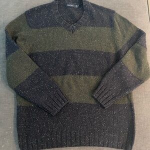 Nautica Men’s Sweater Blur and Green Striped Marled Pullover Size XL